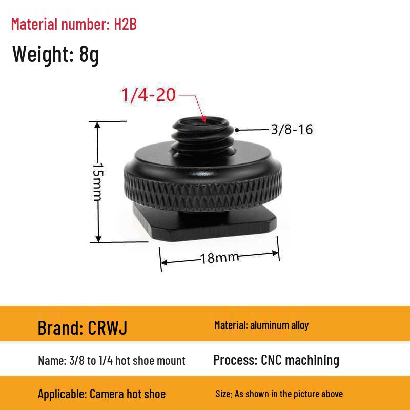 DSLR Camera Double Layer Metal Hot Shoe Mount with 3/8 & 1/4 Locking Flash Screw Base
