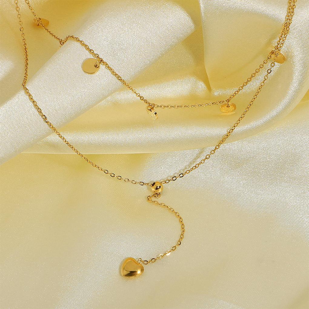 Women Necklace Double Layer Pendant Neck Chain Stainless Steel Choker Party Stylish Jewelry Engagement Decoration