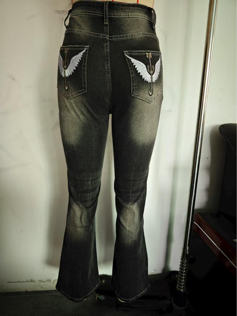 Damen Vielseitige Europäische & Amerikanische Skinny Schlaghosen Einfarbig Trendige Lange Jeans