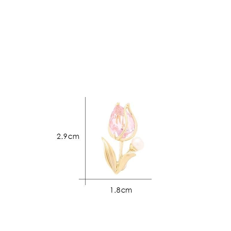 Shiny Tulip Crystal Zircon Flower Pearl Brooch For Women Rhinestone Corsage Pins Party Jewelry Gift