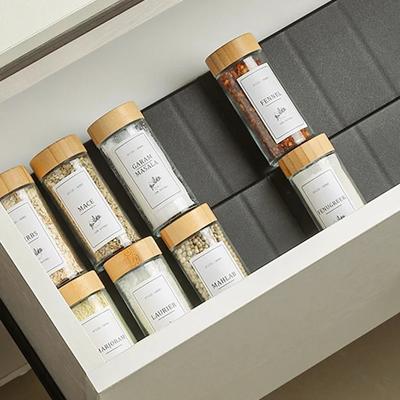 Organisateur de tiroir à épices de cuisine Étagère à épices réglable pour bouteilles d'épices et d'assaisonnements Accessoires d'organisation pour armoire, garde-manger, cuisine