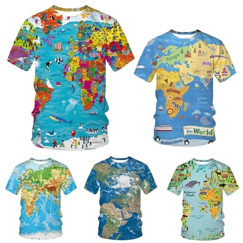 Weltkarte Herrenmode 3D-gedrucktes T-Shirt Lässig Lustig Kurzarm Neuheit Herren Grafik-T-Shirt Tees Y2k Tops Herrenbekleidung