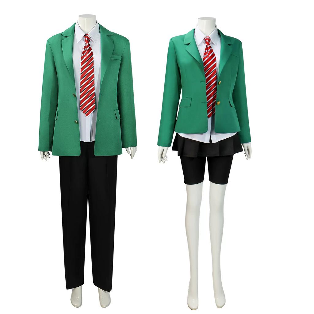 Anime Tomo-chan Is A Girl! Tomo Aizawa Junichirou Kubota Cosplay Costume Wig Green Outfit School Uniform Skirt Spats Men Women