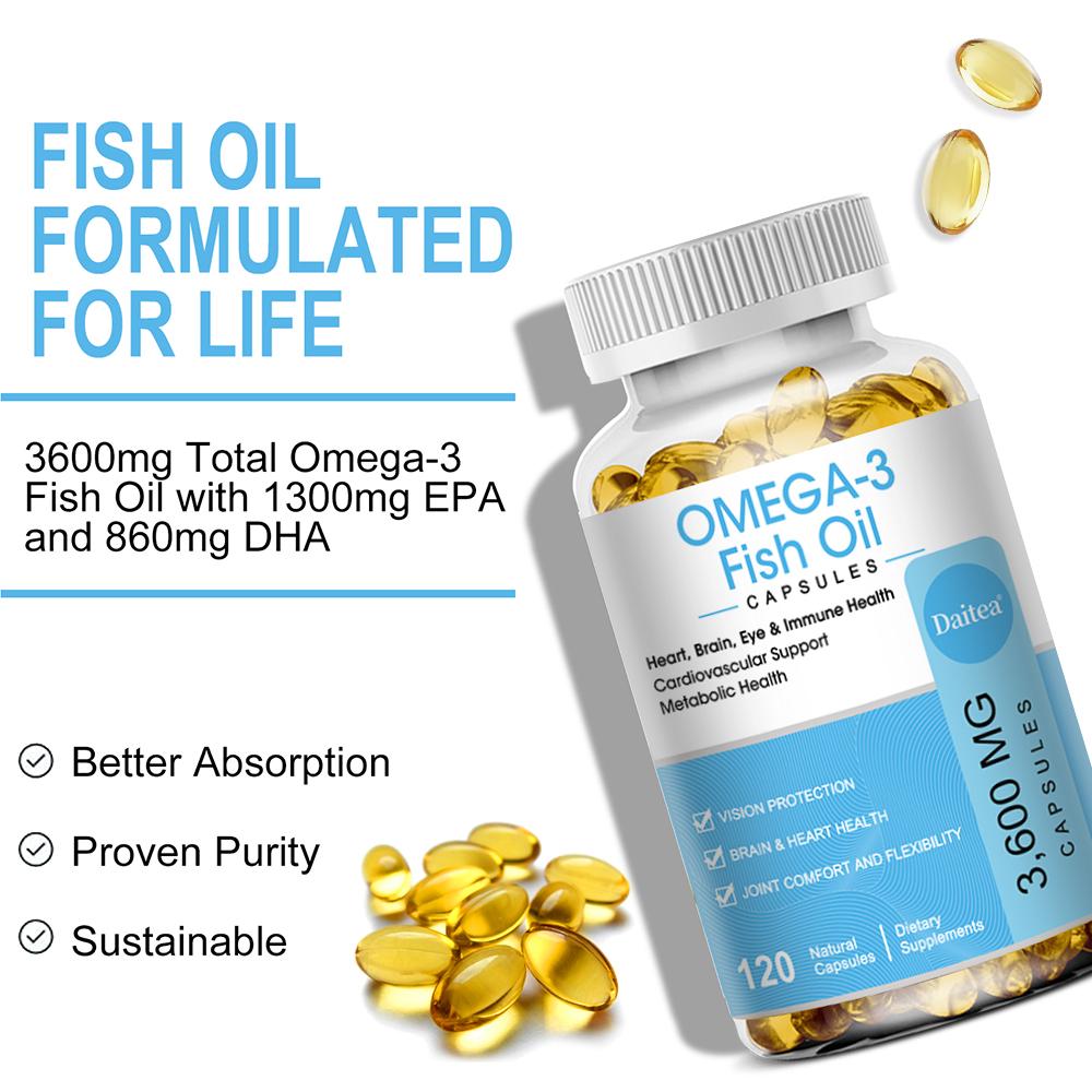 Fish Oil 3600 Mg Dietary Supplement, With Omega-3 2160 Mg, 120 Softgels Per Bottle