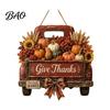 Outdoor Front Door Hanging Decor Harvest Pumpkin Truck Sign for Door, Wooden Fall with Retro Pickup Home Hemp Rope, Distressed Farmhouse Welcome Sign,
