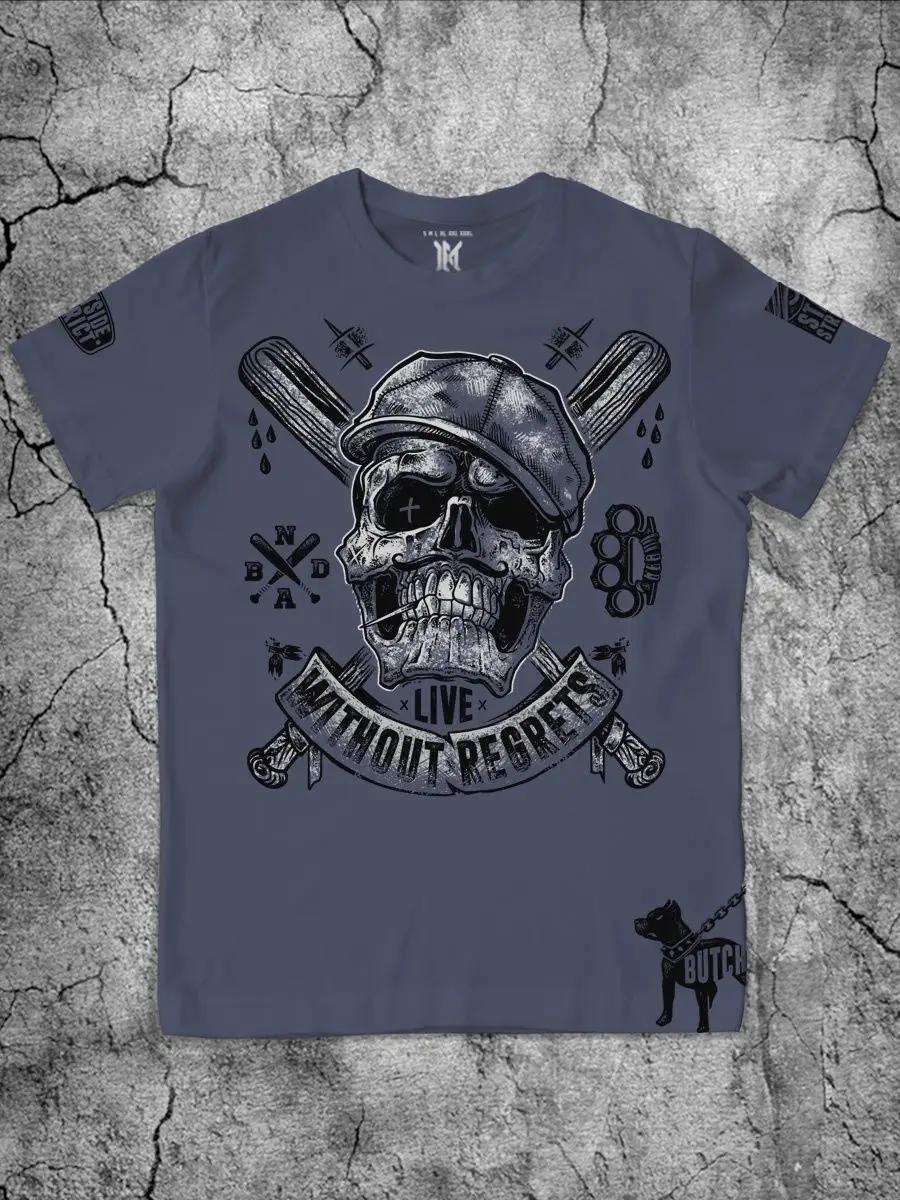 Skull Old School Men s Grey Cotton Printed T-shirt M