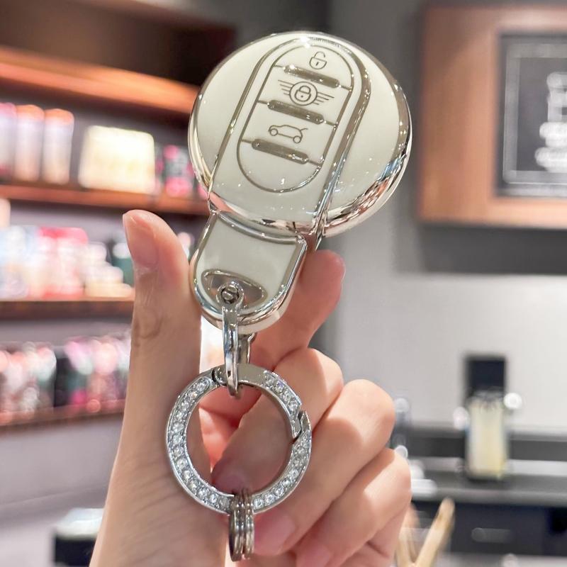 

Чехол-брелок с блестящим ремешком для ключей для BMW MINI Cooper F54 Clubman F55 F56 F57 F60 Countryman 3 кнопки, чехол для смарт-ключа белый