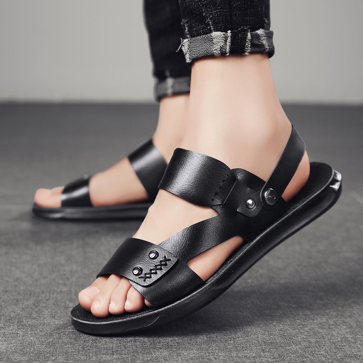 

Мужские летние новые сандалии и тапочки, мужские кожаные сандалии для взрослых, пляжная обувь на толстой подошве, нескользящие кожаные сандалии с открытым носком 39