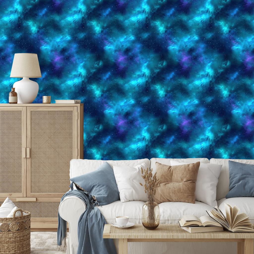 Watercolor Galaxy Wallpaper In Blue, Navy Blue, Turquoise and Azure 50x1000