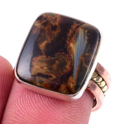 Natürlicher Pietersit Edelstein 925 Sterlingsilber Schmuck Zweifarbiger Ring Gr. 6.5 B8p77