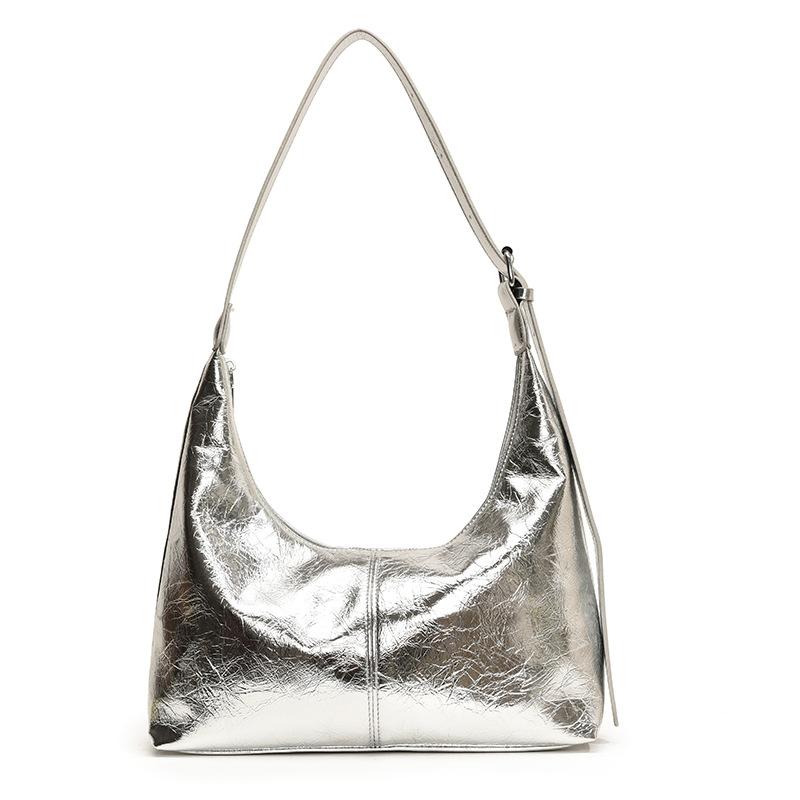 

Silver underarm bag popular bag women s 2025 new French shoulder bag niche fashion glossy versatile dumpling bag