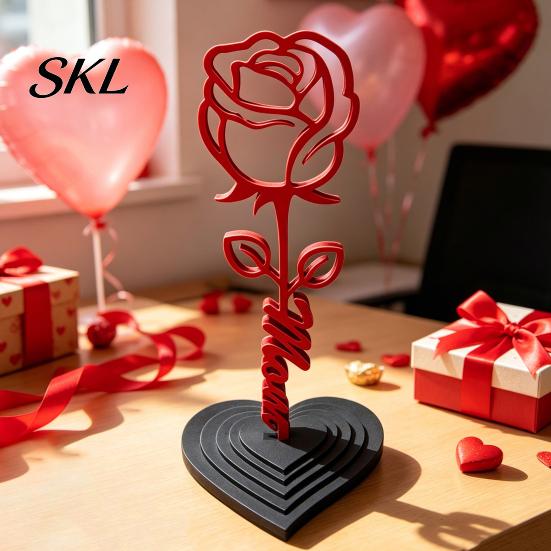 Love Heart Base Ornament Rose And Sculpture, 3D Printed Red Ornament, Mom Stem Sculpture Statue, Mother's Day Birthday Gift for from Daughter