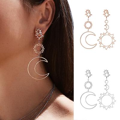 Women Fashion Boho Asymmetrical Hollow Star Sun Moon Drop Dangle Earring Jewelry