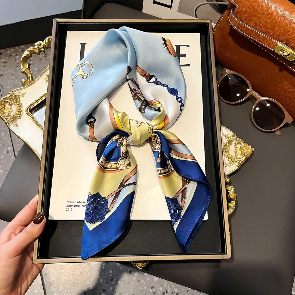 Blue Silk Retro Women's Scarf for Spring & Autumn