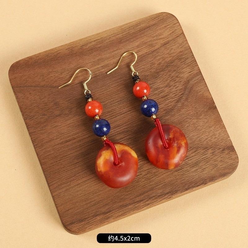 Niche design beeswax earrings retro long literary temperament women's antique cheongsam simple Tibetan earrings