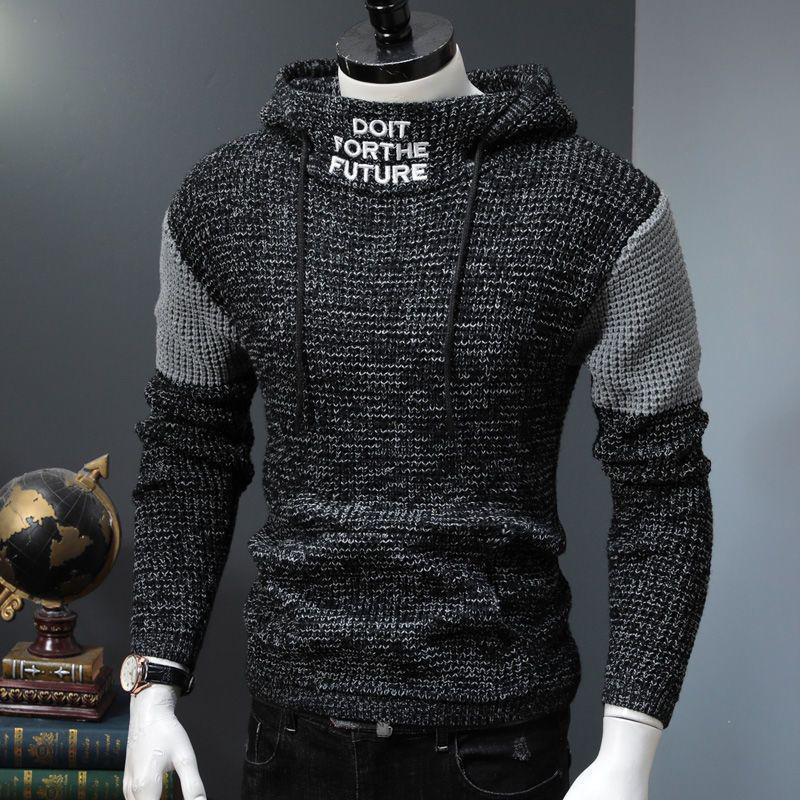 

Men s Korean Style Slim Fit High Neck Hooded Sweater Coat - Youth Winter Thick Knitwear M for 85-100 jin