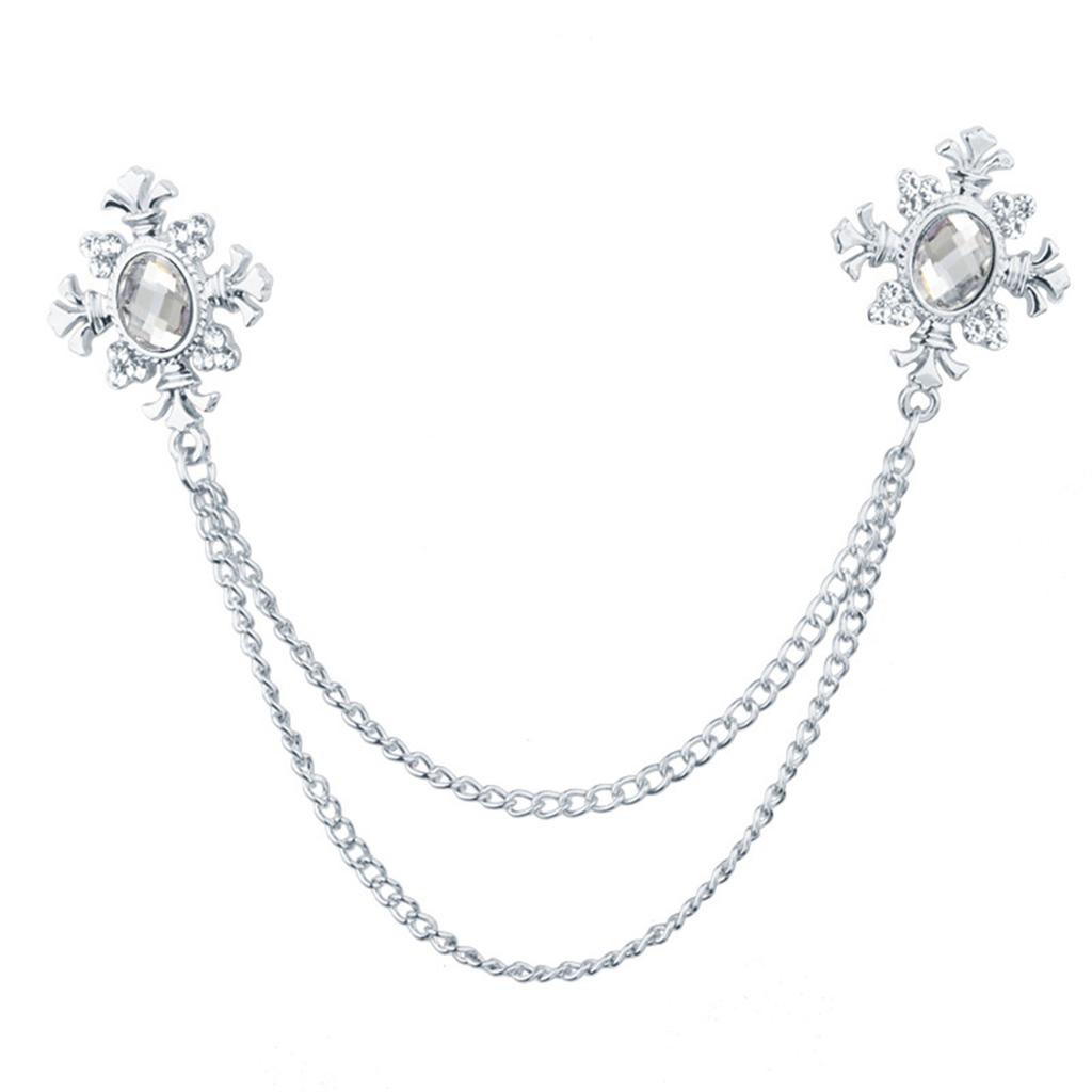 Elegant Tassel Rhinestone Cross Collar Pin For Shirts Fashionable Enthusiasts Suit Shirt Collar Brooch Trendy Jewelry