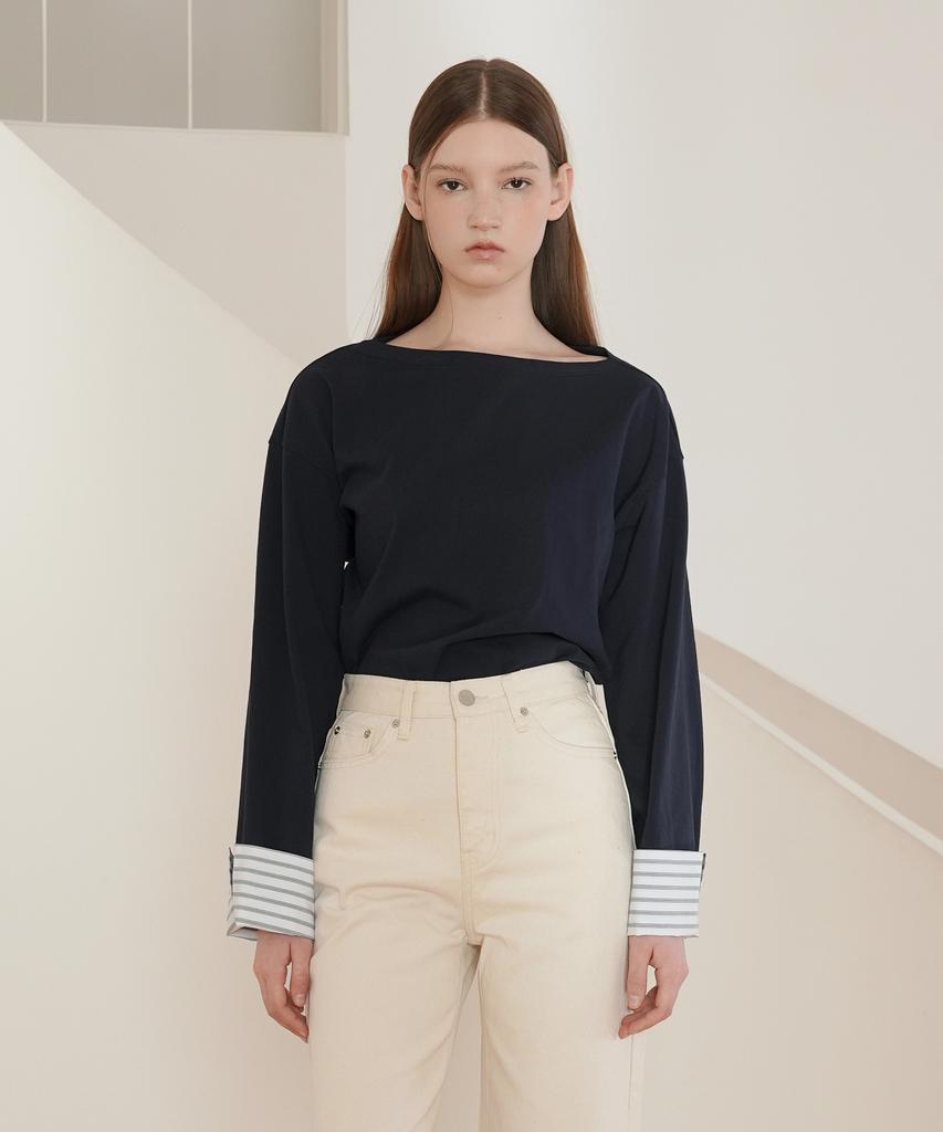PAUL&ALICE Boat Neck Cuff Tee / 2 Colors
