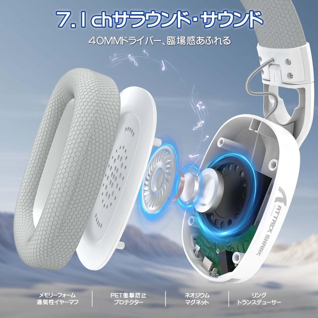 MAMBASNAKE x ATTACK SHARK L90 Słuchawki Gamingowe z lightseed Bezprzewodowe Lekkie Kanał Surround Stereo 40mm Połączenie Hałas Odpinany RGB Składane