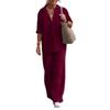 2023 Euro-American Women's Two-Piece: Lapel Long-Sleeved Shirt & Wide-Leg Pants Suit for Spring and Autumn.