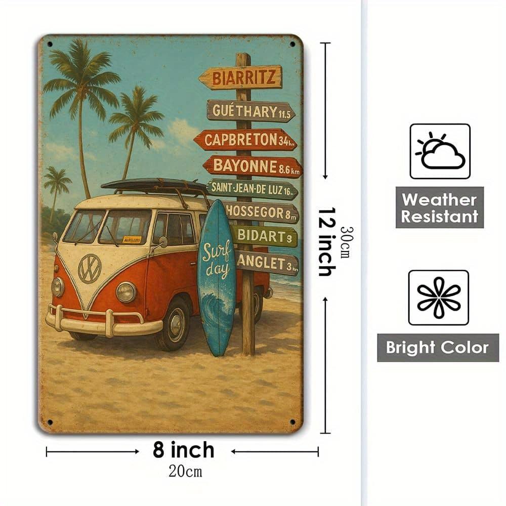 Vintage Surf Van Metal Sign, 20x30cm Retro Beach Wall Art.