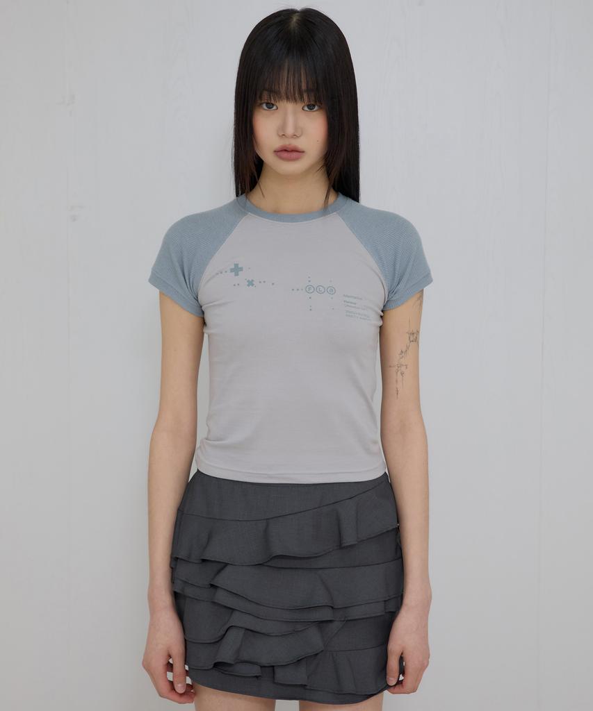 Peulleeoeob Muta Waffle Raglan T-Shirt (Fl-154_Gray&Sky)