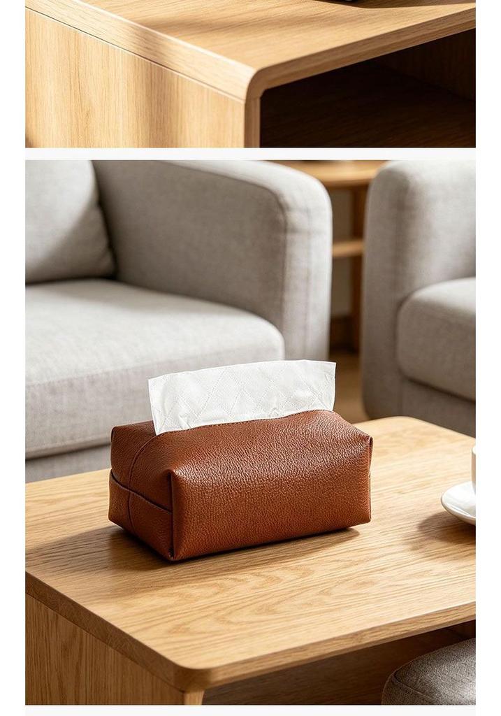 Creative Lychee Pattern Leather Tissue Box - Waterproof, Stain-proof, and Soft Upholstered for Home, Car, or Desktop Luxury Storage.