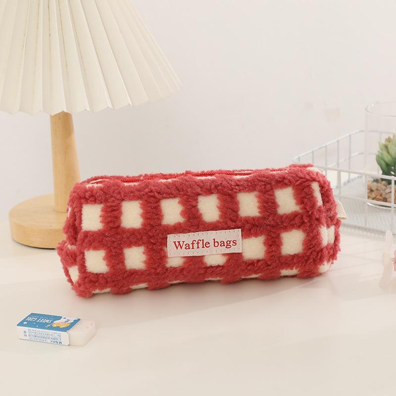 Waffle Lamb Plush Pen Bag Japanese INS Style Pencil Pouch Small Student Stationery Storage Bag School Supplies