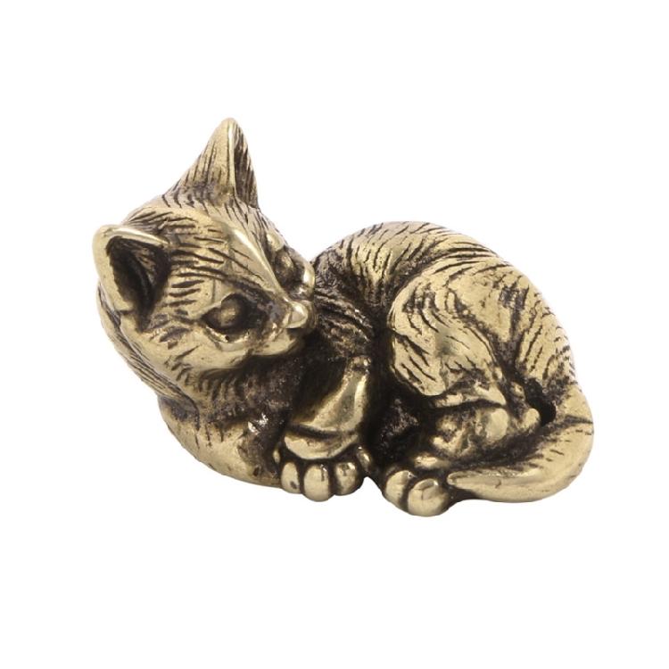 Elegant Brass Cats Figurine Desk Decoration Decorative Metal Statue Teas Room Accessories Car Interior Accessories