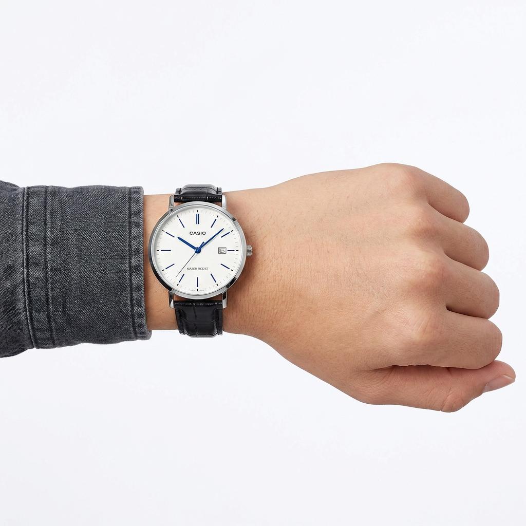 Casio Mtp-Vt05 Series Life Waterproof Quartz Movement Leather Strap Watch Men Watches White MTP-VT05L-7E