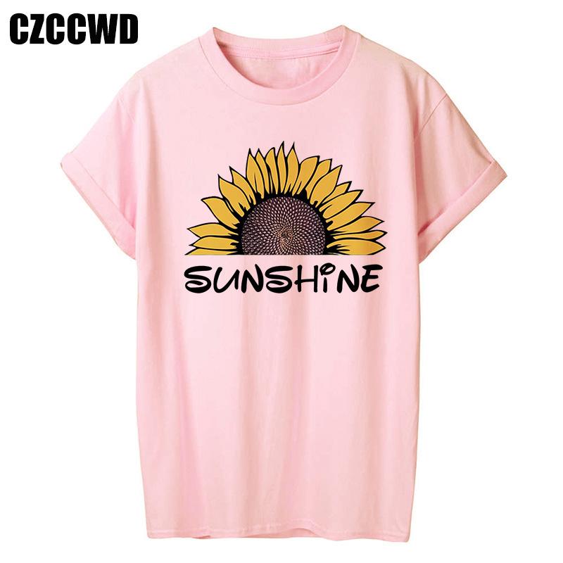 Sunflower Bee Kind Yellow Women Tshirt Aesthetics Graphic Short Sleeve Cotton Polyester T Shirts Female Camisetas Verano Mujer
