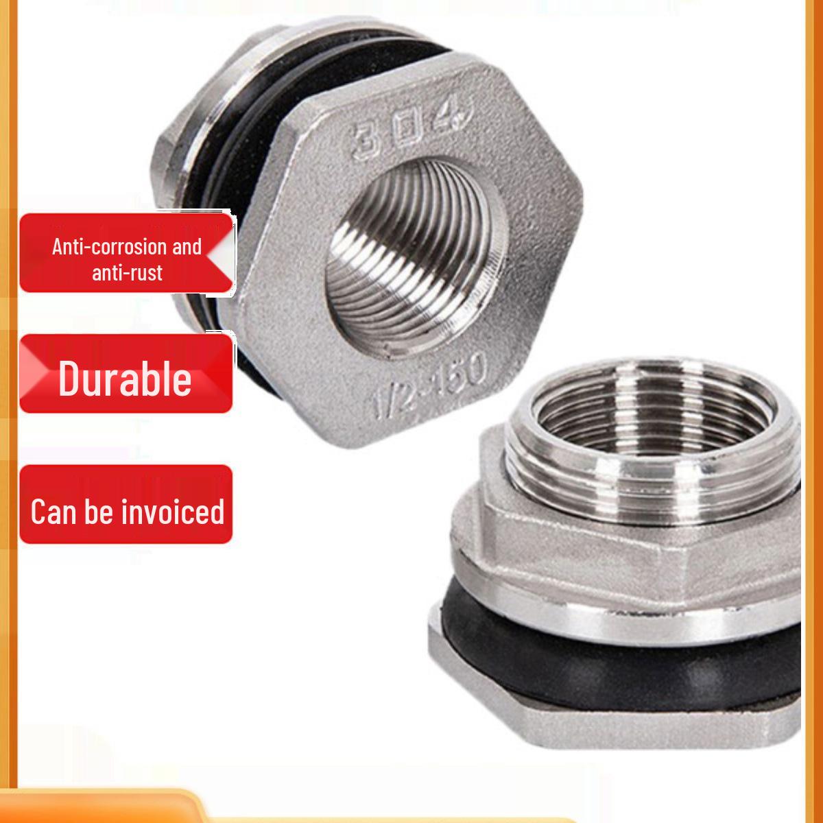 

304 Stainless Steel Water/Oil/Fish Tank Drain Connector, 4 Points, 1 Inch Stamped Internal Thread 4 Points Perforated 26mm