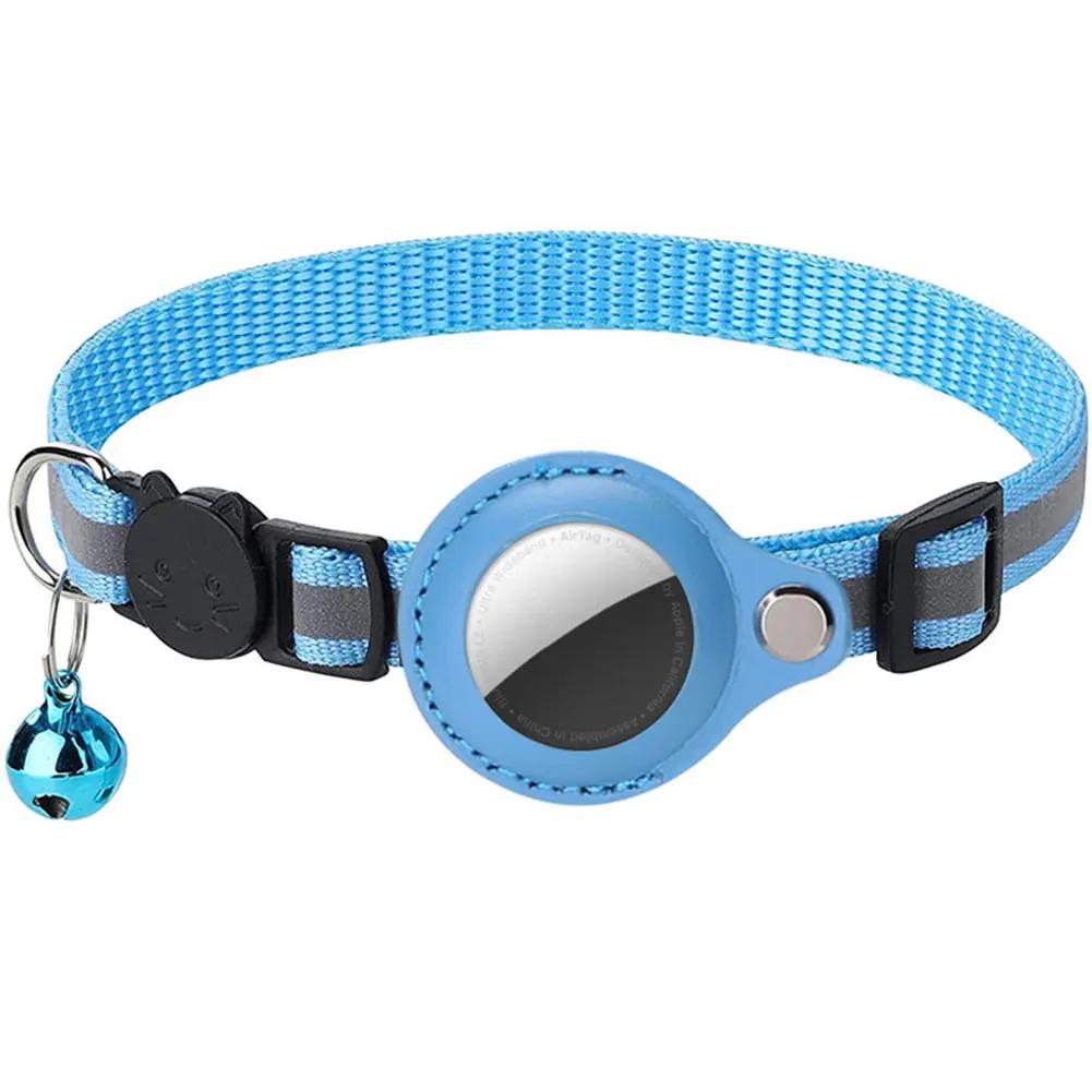 

Reflective Cat Collar with Apple AirTag Holder Adjustable and Stylish Design for Kitten Safety синий