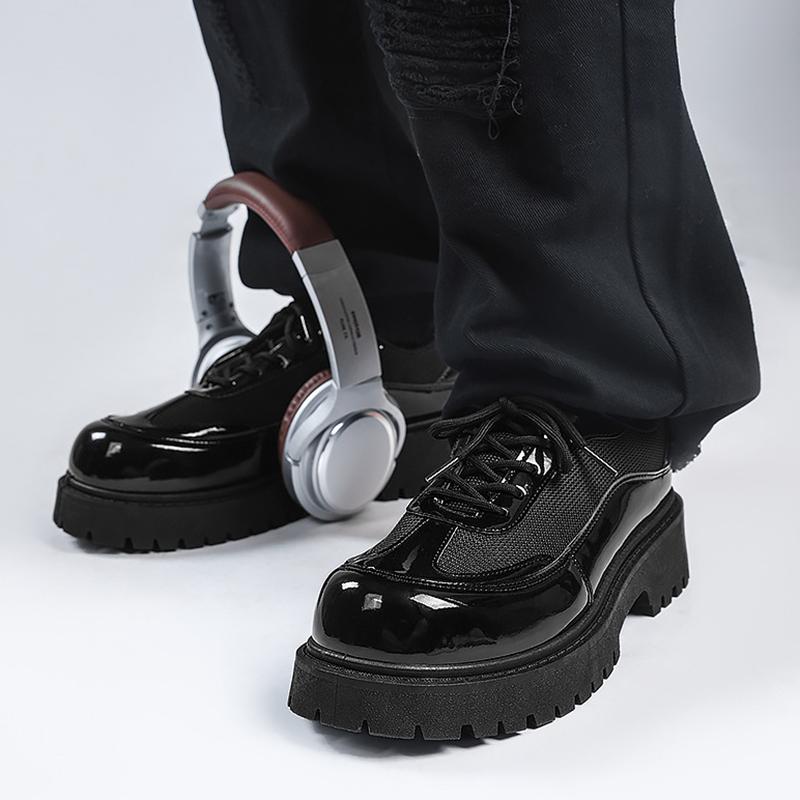 PU Leather Shoes Men's Business Formal Casual Shoes Students Thick Bottom Lace Up Round Head Non-slip Comfortable Outdoor Shoes