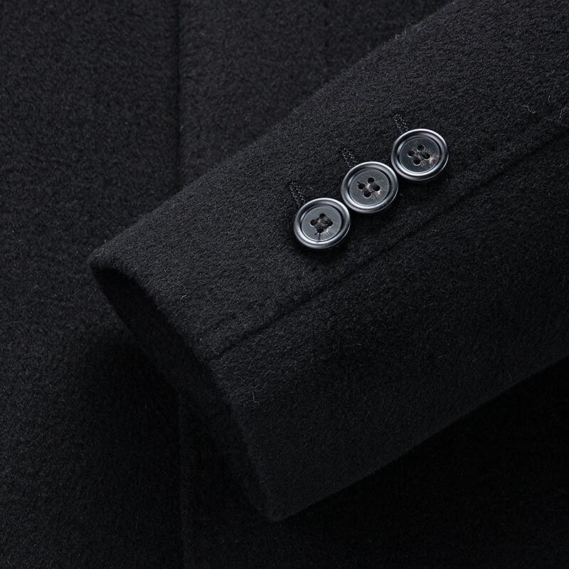 Fapai Men's Mid-Length Down Woolen Coat with 70% Merino Wool Collar & Detachable Liner