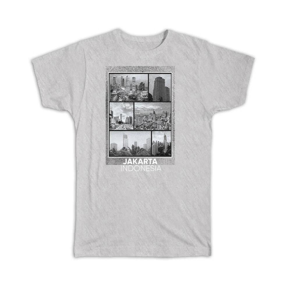 Подарочная футболка : Джакарта Индонезия Сепия Фото Композиция S