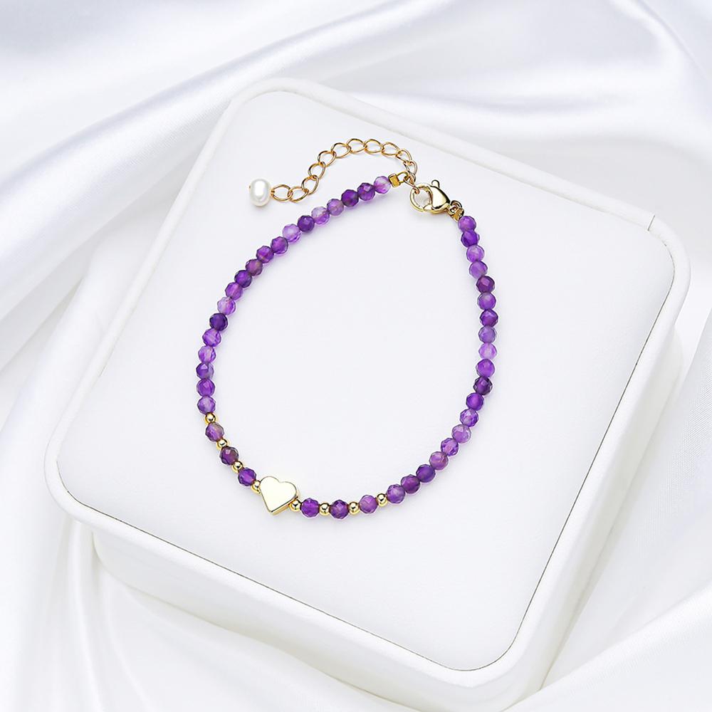 

1pc 3MM Handmade Natural Stone Amethyst Beads With Heart Bracelets For Women Jewelry Gift аметист