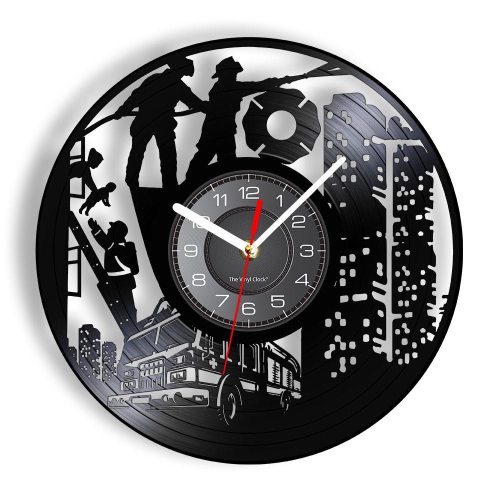 Firemen Clock Fire Truck Vintage Vinyl Record Wall Clock Fire Fighting Truck Vintage Time Clock Firefighter Fire Dept Wall Decor
