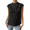 Women's Casual Elegant Satin Pleated Round Neck Shirt Solid Color Pullover Sleeveless Formal Work Shirt Top