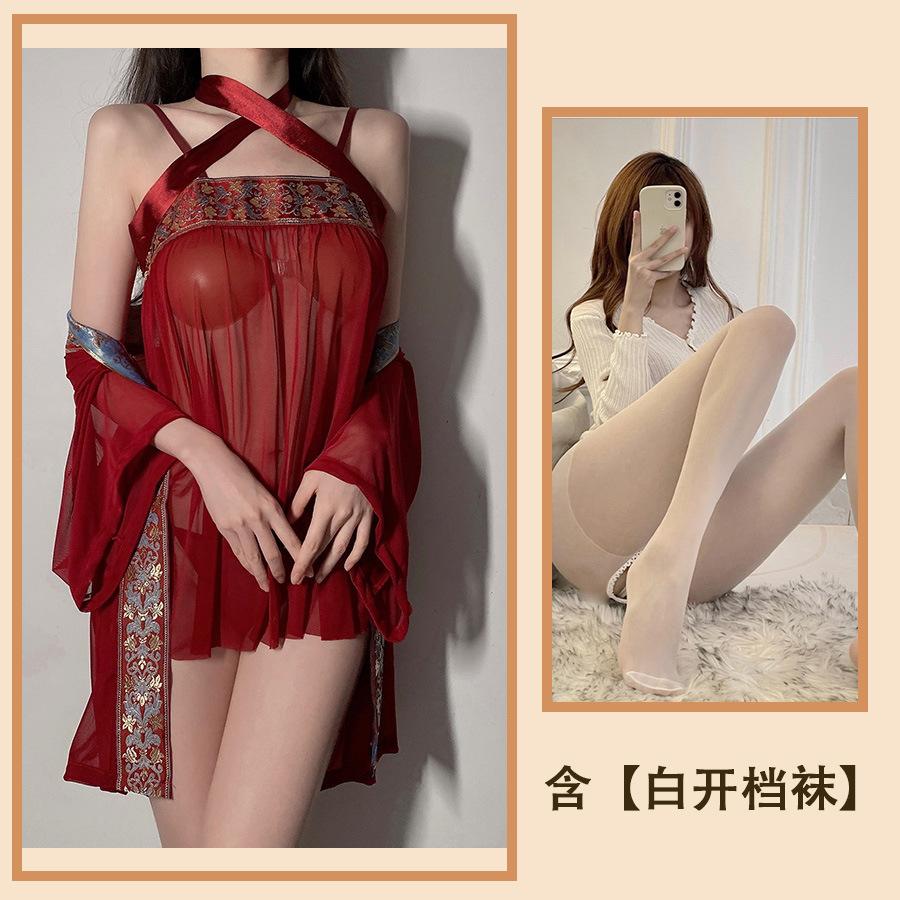 Sex Underwear Pure Desire Sexy Hot Retro Style Hanfu Private House Belly Pocket Transparent Perspective Nightdress Women's Suit
