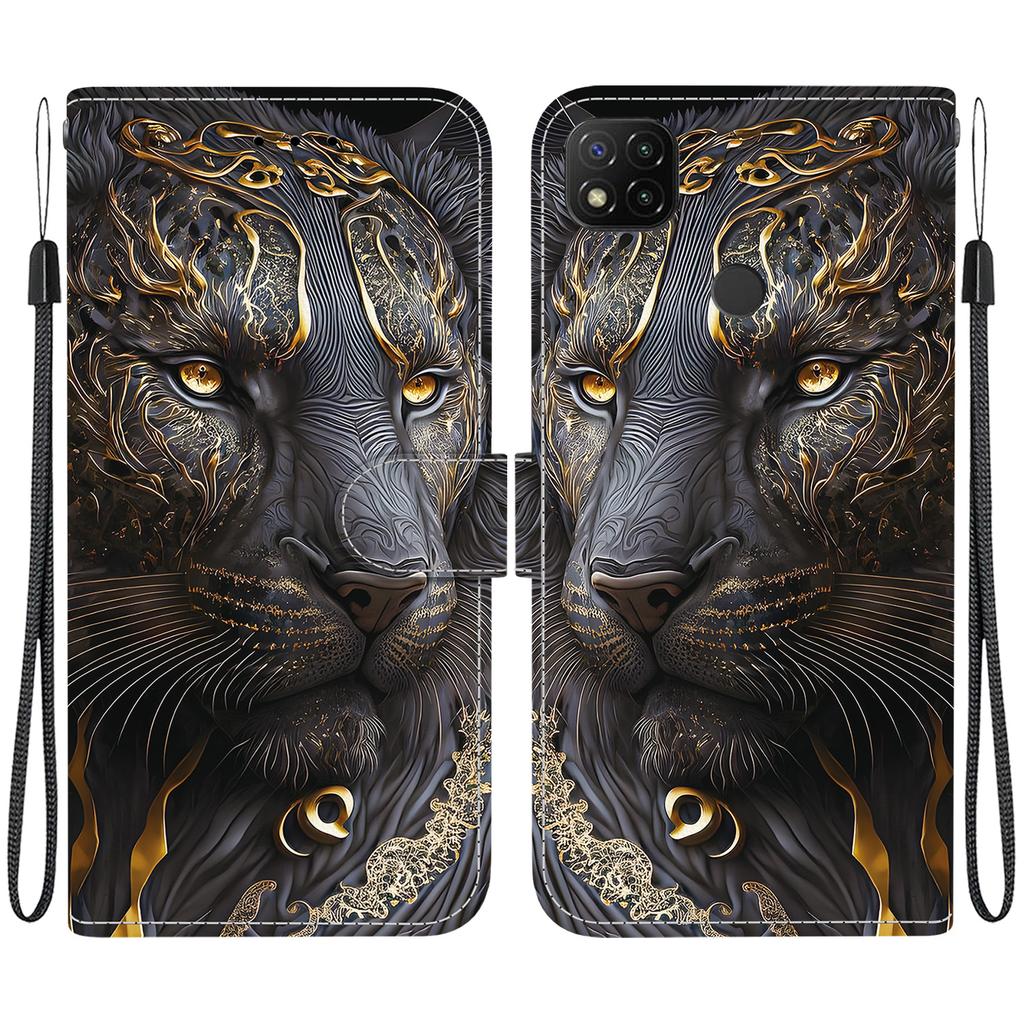 Handgefertigte PU-Leder-Klapphülle für Redmi 9C / Redmi 9 Activ / Xiaomi Poco C31 Rutschfeste Stoßfeste Hülle mit Handschlaufe & Herz/Rose Katze Designs