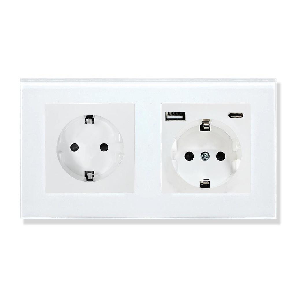 Złoty Panel Ze Szkła Hartowanego Okrągłe Rosyjskie Gniazdko Ścienne 16A – Ukryty Design