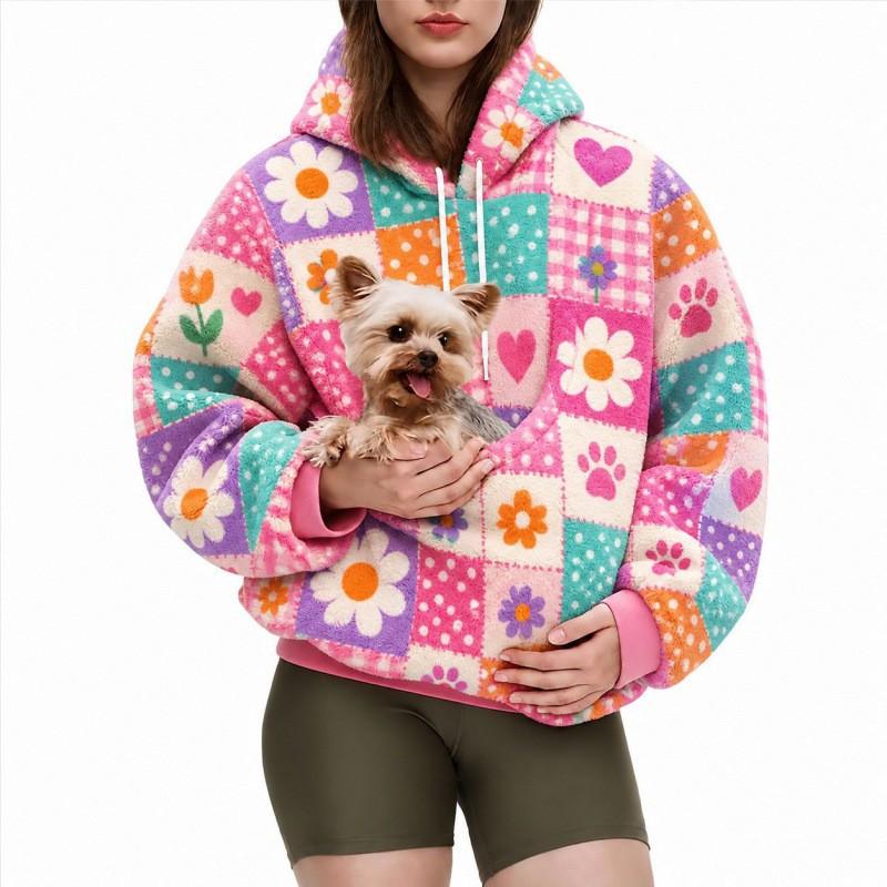 Womens Hooded Fleece Sweatshirt With Pet Pocket Loose Plus Size Winter Warm Casual Top