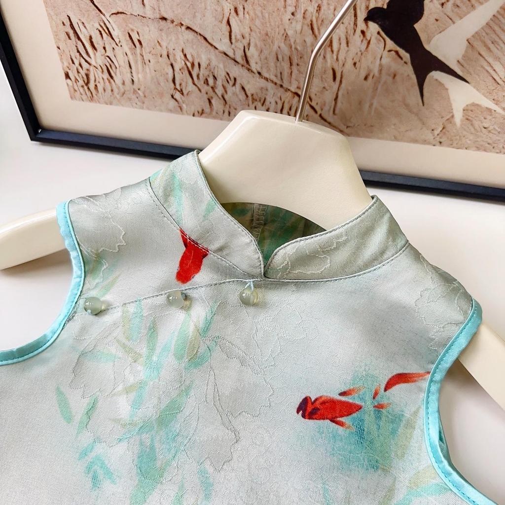 Girls' Summer Hanfu Two-Piece Set: Vest and Long Pants