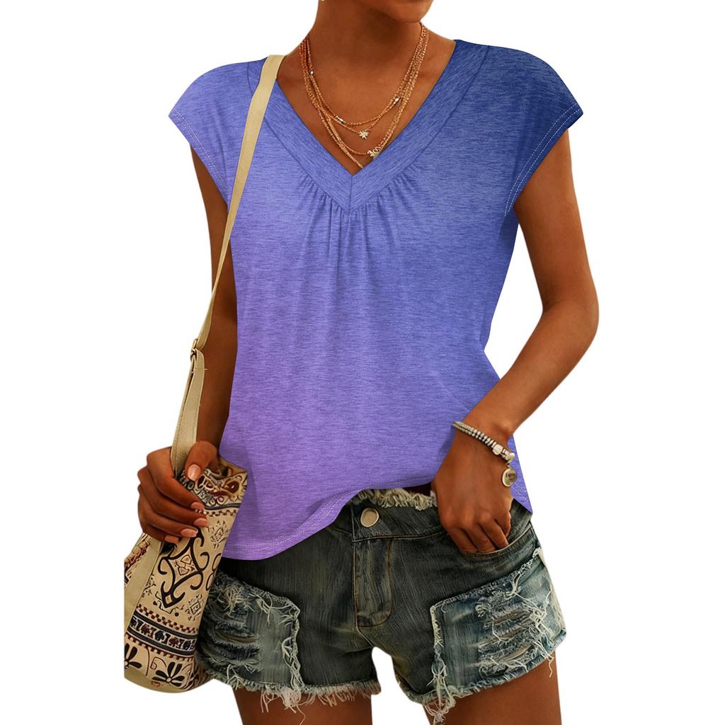 Women's Fashion V-neck Gradient Print Short Sleeve Top