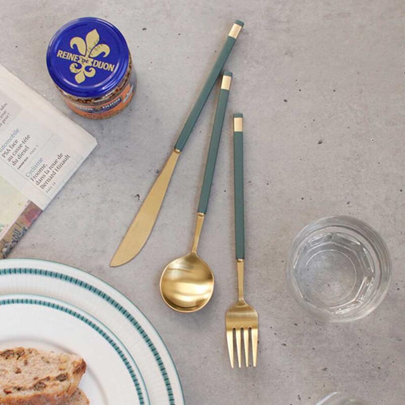 

Современный золотой VIVID набор столовых ложек, вилок и ножей (7 цветов) olive