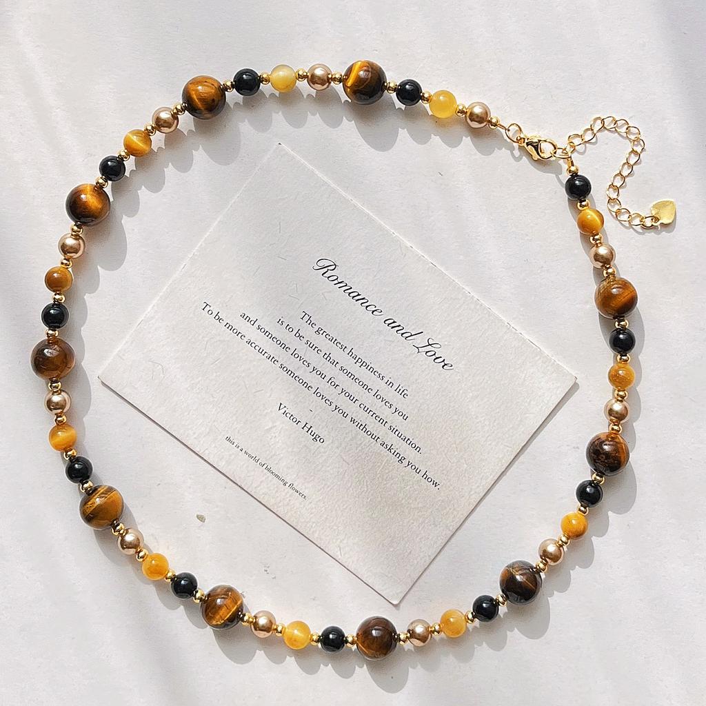 Maillard Style Natural Boutique Tiger'S Eye Stone Highlight Shijia Pearl Clavicle Chain Necklace Female