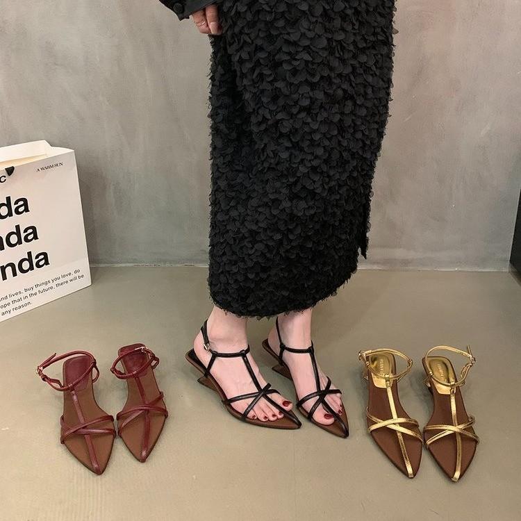Fashion Mid Heels Women Sandals Pointed Toe Shoes Elegant Slippers 2025 Designer Pumps Flip Flops Trend Slides Sexy Sandalias De Mujer