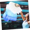 Bamboo Long Fan Veil Dance Streamer Flag Tai Chi Kung Fu Fan Stage Performance Fan Right Hand Fan Silk Fan Blue Gradient Belly Dance Cheering Goods