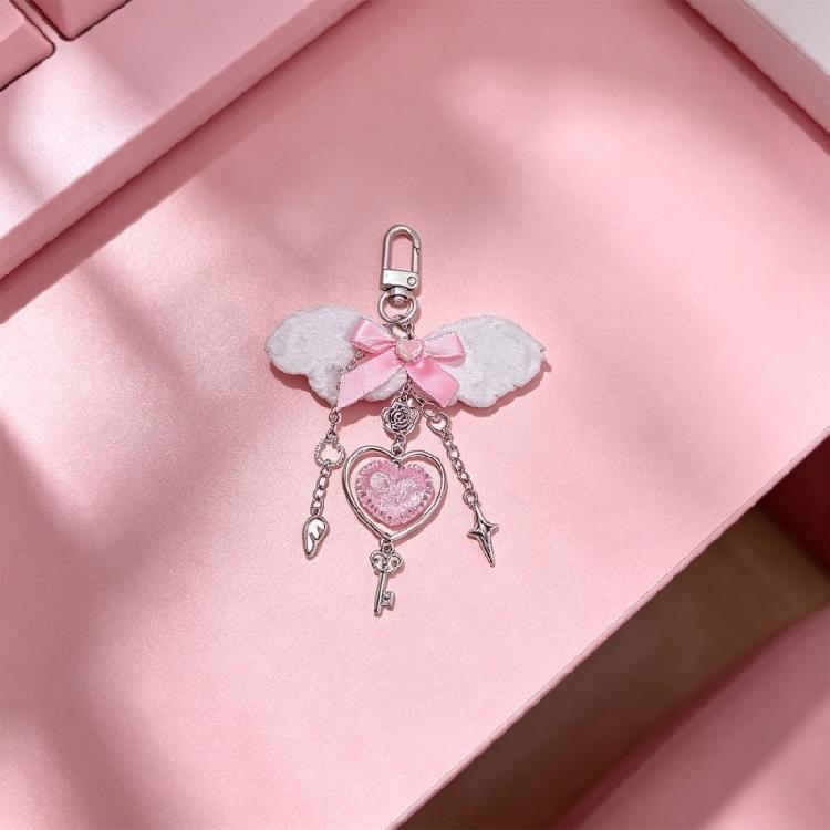 Elegant White Wing Pink Heart Pendant Keyring Love Pendant Charm Ornament Unique Gift For Friend Lovers
